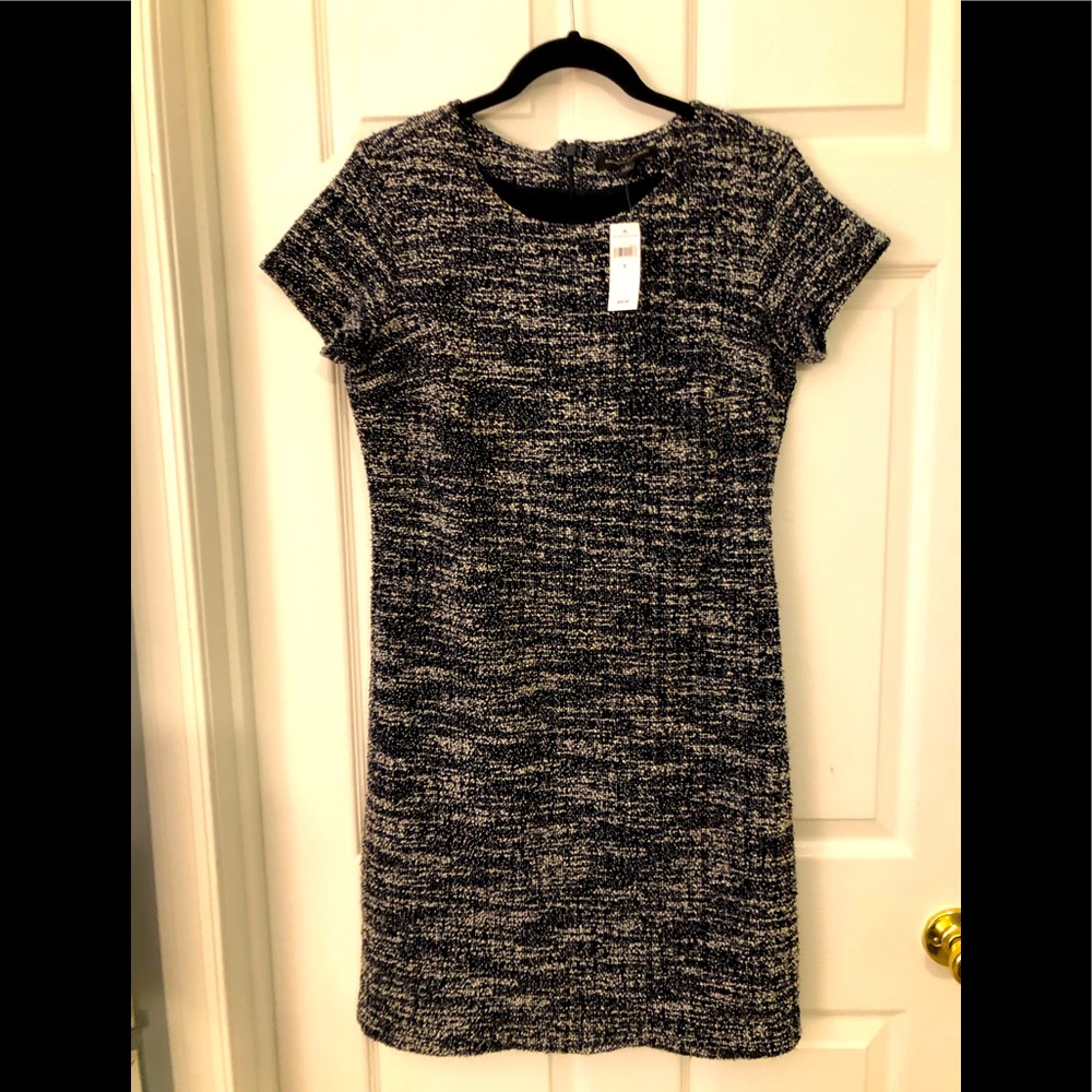 NWT Banana Republic Navy Blue Tweed Dress - Short Sleeved - Knee Length - Size 8